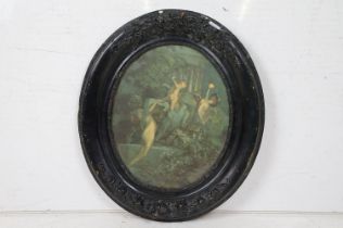 Franz Von Bayros (1866-1924, Austrian) Oval Romantic Lithograph / Print of Nymphs and Putti in a