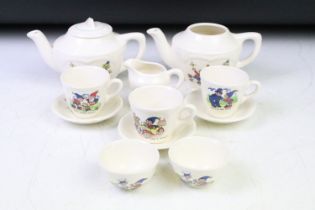 Mid 20th C childs Noddy tea set with transfer printed scenes, to include 2 x teapots (one with