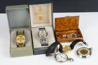 A small collection of mixed wristwatches and pocket watches to include Seiko and Lorus examples