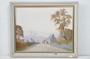 Hugh E Ridge (1899 - 1976), view from the hill into town, oil on canvas, signed lower left, 39.5 x