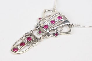 Silver Ruby and CZ Necklace