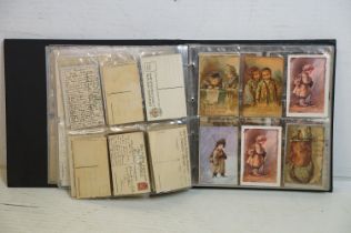 Album of early 20th century Russian / Russian-themed postcards to include black & white and colour