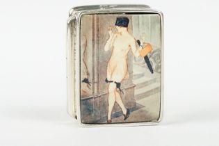 Silver Pill Box with enamel lidded panel
