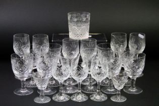 Collection of assorted cut glass glasses to include wine and glasses and a pair of box Stuart