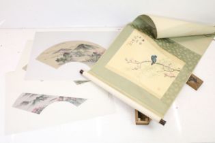 Chinese School, set of Five Extensive Watercolour Landscapes and a Boxed Scroll of a Bird in a