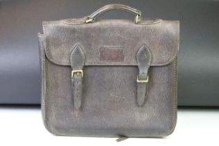 Vintage brown leather horse racing colours bag, with twin fastening straps and lined interior,