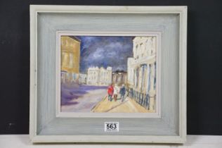 George Dawson (20th century) Oil on Board Figures strolling in a Regency street