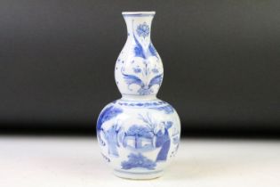 17th / 18th Century Chinese blue & white double gourd vase, decorated with an outdoor / garden scene