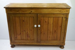 Victorian Pine Two Door Store Cupboard, 91cm high x 119cm long x 38cm deep