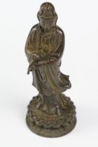 A Chinese ornamental bronze statue figure of Buddha Guan Yin, stands approx 11cm in height