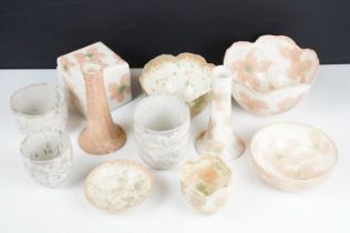 Collection of Alison Raeburn studio art pottery to include a selection of green and pink glazed