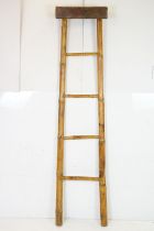 Bamboo Library Ladder with leather cushion top, 163cm high x 40cm wide