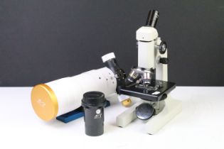 Unsigned microscope having a WF 10X 18mm eye piece (mirror lit), together with a William Optics
