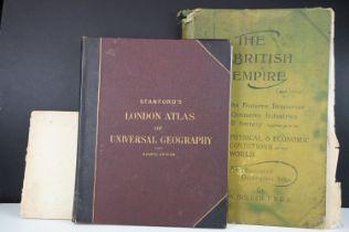 A Stanfords London atlas of universal geography together with two other early 20th century books.