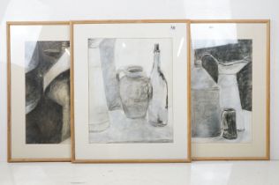 Attributed to Penelope and Clifford Ellis, Three monochrome Charcoal Pictures on paper still life