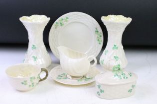 Group of Belleek porcelain, second & third period, to include a 2nd period clover pattern trio and