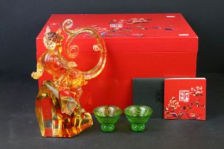 Liuligongfang - cased limited edition moulded coloured glass crytsal tiger figurine in original