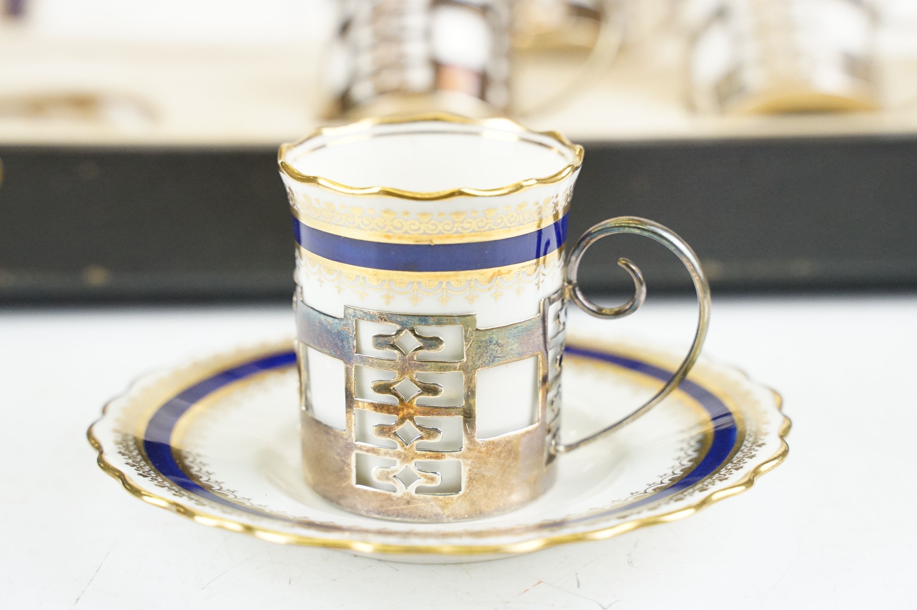 Early 20th century cased set of six Aynsley coffee cups & saucers with cobalt blue & gilt - Image 3 of 10