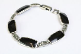 Silver, marcasite and onyx bracelet