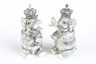 Pair of royal elephant condiments with ruby eyes