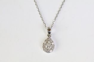 18ct white gold pear shaped diamond necklace on gold chain