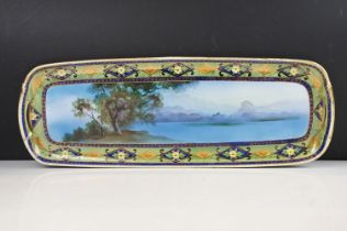 Japanese Noritake tray with hand painted decoration of lake scene with mountains