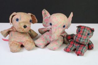 A collection of three Liberty beanie soft toys to include hippo, elephant and a dog.