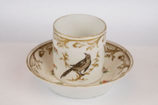 18th Century Continental porcelain cabinet cup and saucer with hand painted floral & gilt