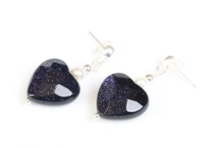 Pair of silver heart shaped amethyst style drop earrings