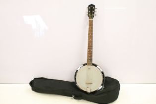 Martin Smith six string contemporary banjo, with 11 inch Remo skin, 98cm long, in original soft