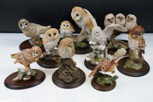 Collection of resin owls most by Country Artists to include silent hunter CA823, Owls 02352, all