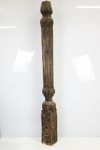 Carved wooden post of large proportions, possibly North Indian, 200cm high x 16cm deep x 17cm wide