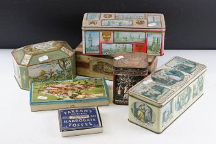 Collection of seven vintage tins to include Fry's and Farrah's Toffee examples