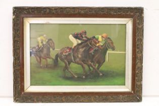 James Edmond, 'Pipped at the Post, Rock Star Wins the Guineas', oil on board, titled on label