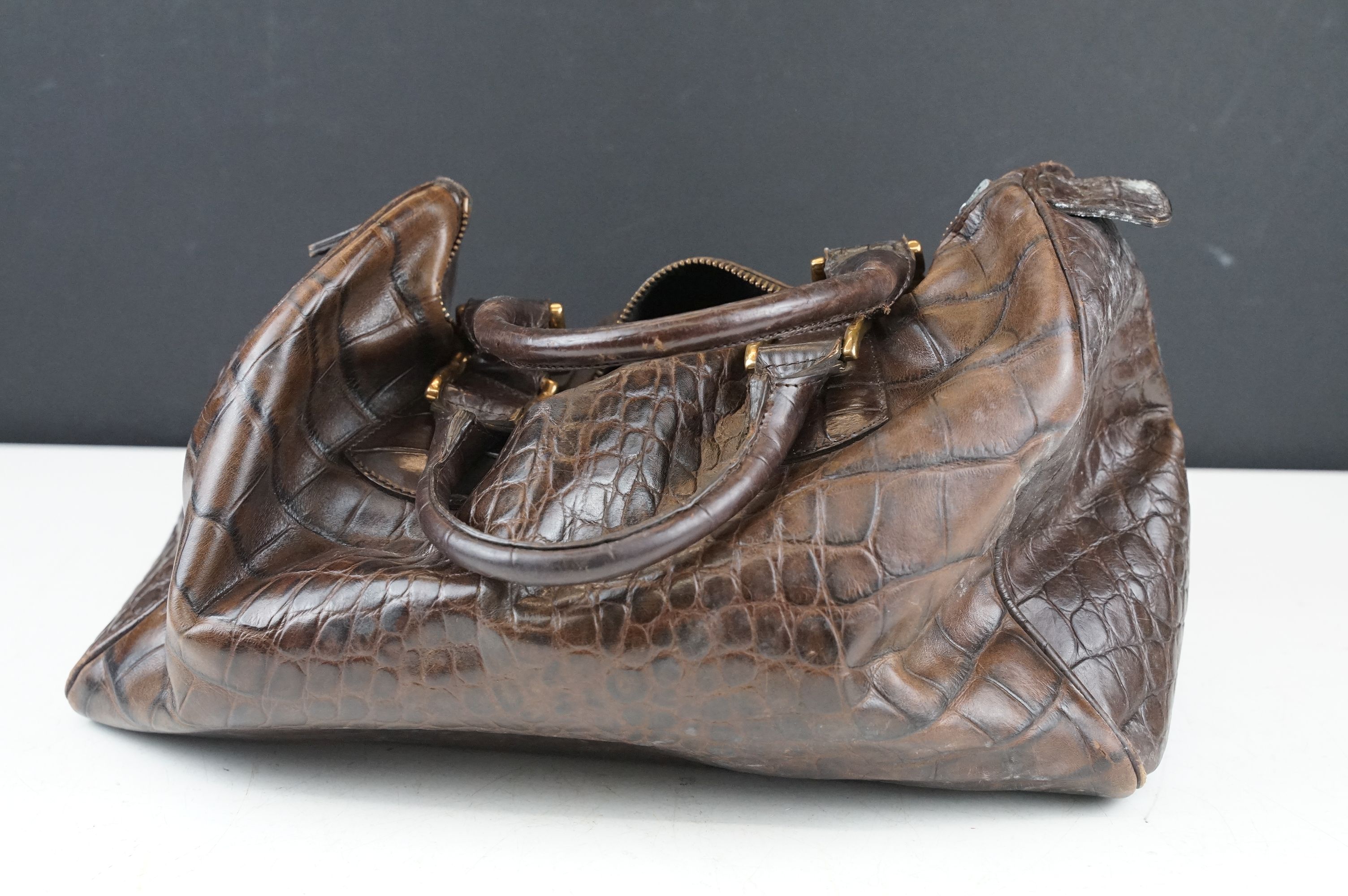 Mulberry dark brown leather crocodile effect handbag, with Mulberry storage bag, 20cm high x 35cm - Image 4 of 12