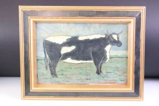 Prize heifer, oil on board, 22 x 32.5cm, framed and glazed