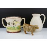 Large Victorian novelty Staffordshire frog loving cup (approx 14.5cm high), together with a 19th