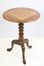 19th century circular occasional table, with parquetry inlaid game board type design, on