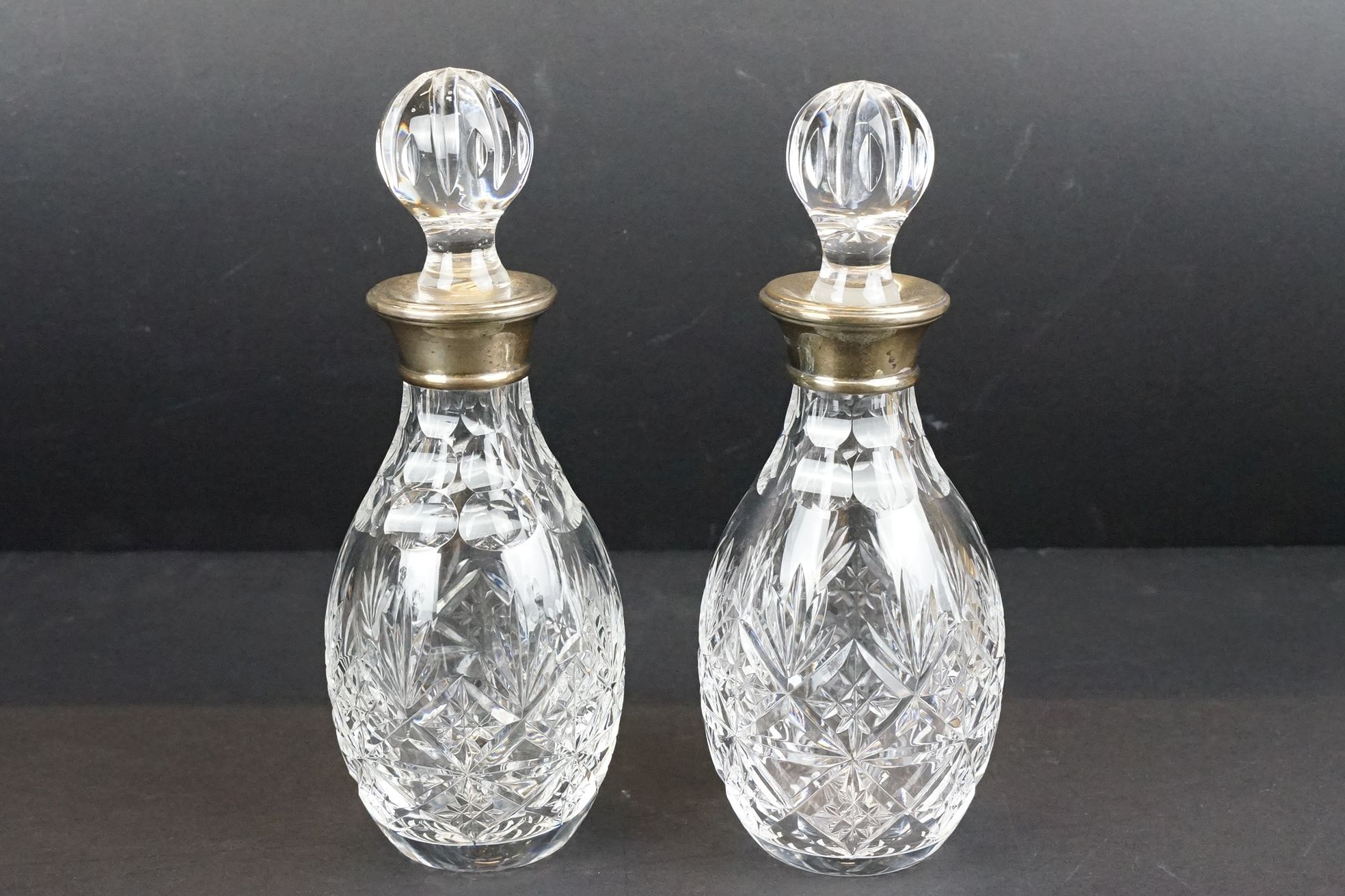 Two pairs of late 20th century cut glass decanters with silver hallmarked collars, circa 1990's ( - Image 11 of 15