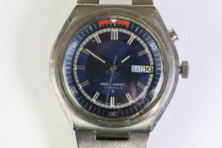 A Seiko Bell-Matic 17 Jewel gents wristwatch, blue dial, baton markers, internal rotating alarm