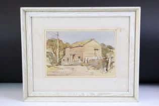 Tom Oldham, Barn near Gaishill, watercolour, signed lower left, titled verso with artist's own