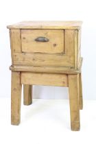 19th century substantial pine kitchen work table with drawer, formerly from a butcher's shop, 86cm