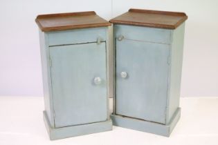 Pair of substantial bedside cupboards, painted in blue, 71cm high x 40cm wide x 30cm deep