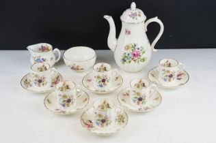 Royal Worcester 'Roanoke' pattern coffee set to include coffee pot, 6 cups & saucers, sugar bowl &