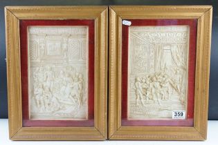 Pair of Framed and Glazed 19th century plaster Plaques in the Renaissance manner, Italian Neo