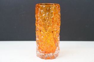 Whitefriars 'textured bark' vase in the tangerine colourway, from Geoffrey Baxter's textured glass