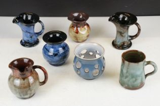 Group of Ewenny pottery, 6 pieces, to include jugs with spiralling handles, vases and a mug (tallest