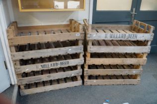 Ten wooden apple / fruit crates, some stamped to sides, measure approx 76cm long x 46cm deep x