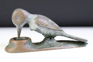 Bronze door knocker in the form of a woodpecker, approx 20cm long