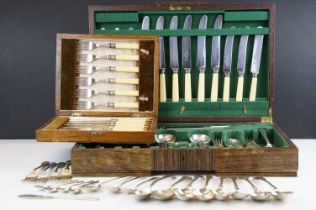 A canteen of silver plated cutlery together with a cased set of knife and forks and loose examples.